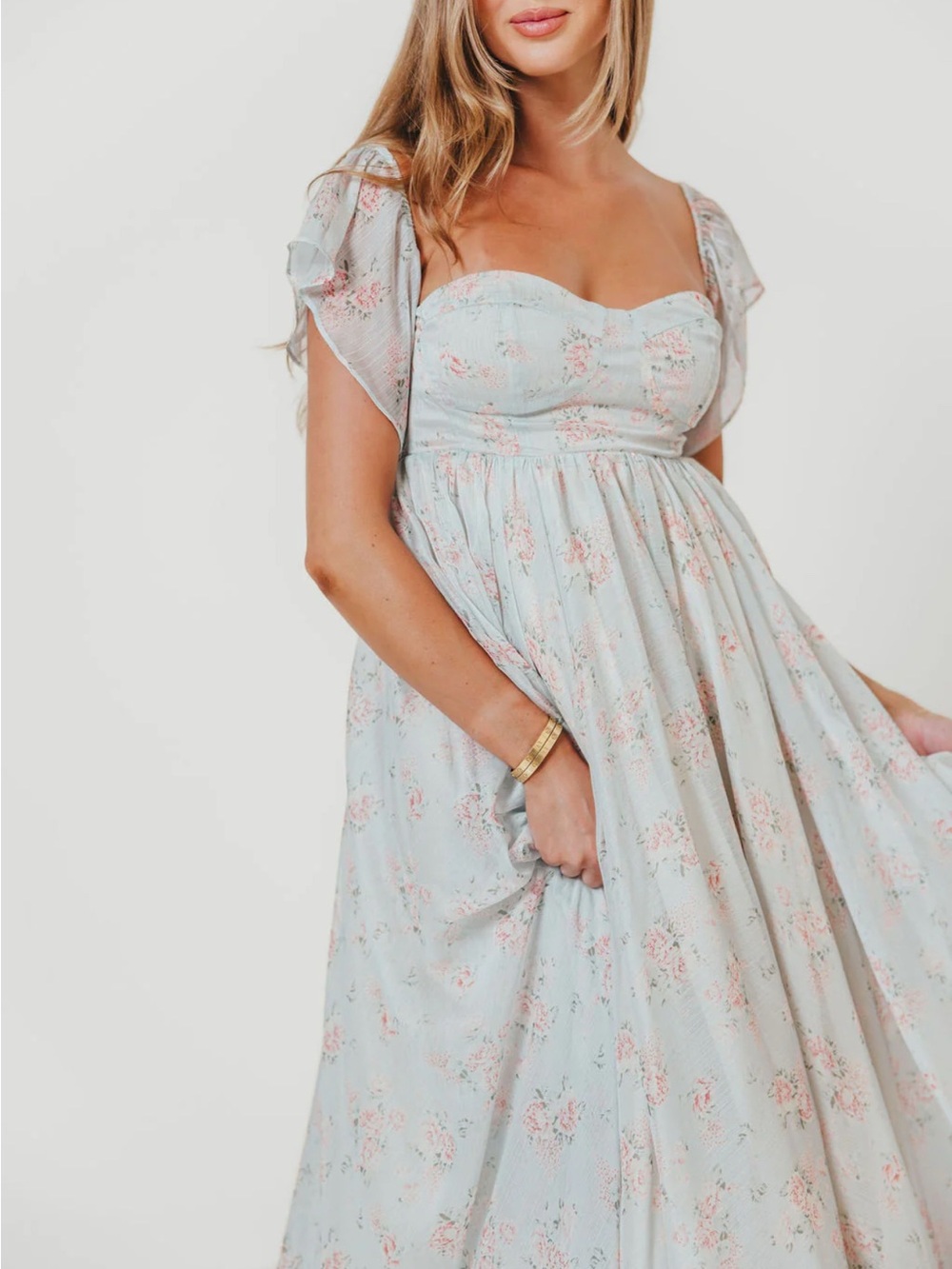 Charleston Dress - BUMP FRIENDLY - Floral Sweetheart Maxi in sage, blues & pinks - Picture 5 of 14